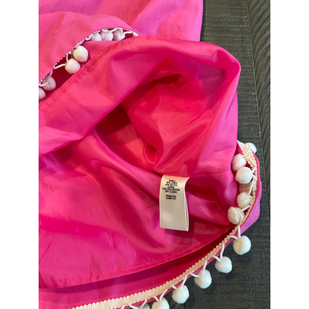 Eliza J Pink Pom Pom Trim Shift Dress Size 12 Linen Blend - Picture 5 of 7